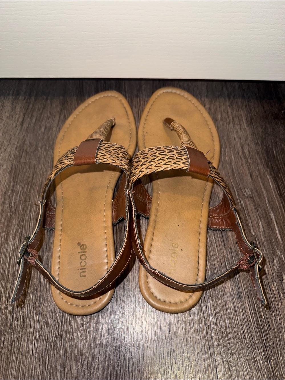 Nicole Tan Brown Braided Thong Sandals